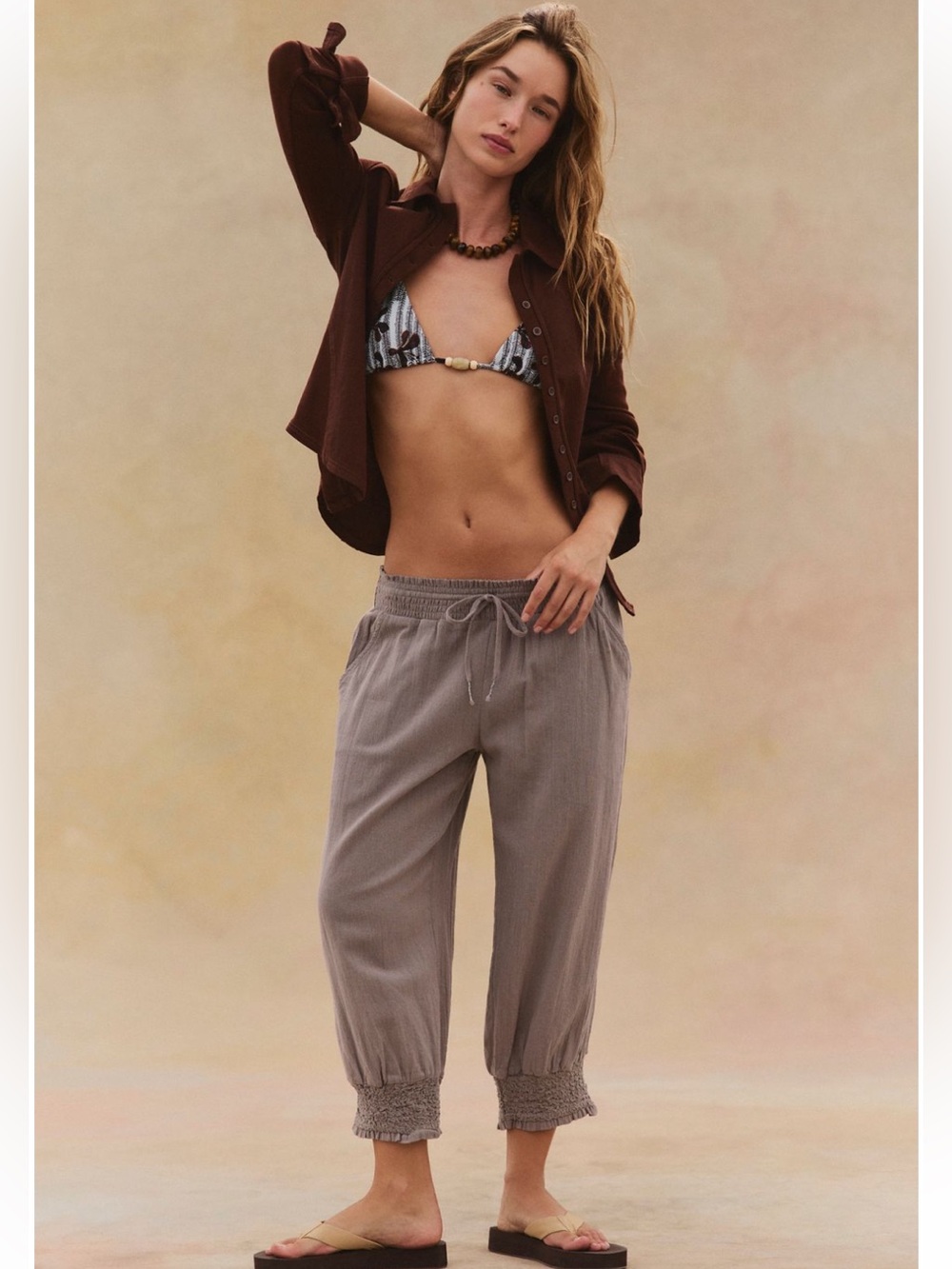 Free People Taye Smocked Cotton Capris NWT M